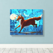 Red Fox Kitsune Surreal Fantasy op Blauw Canvas Afdruk (Insitu (Houten vloer))