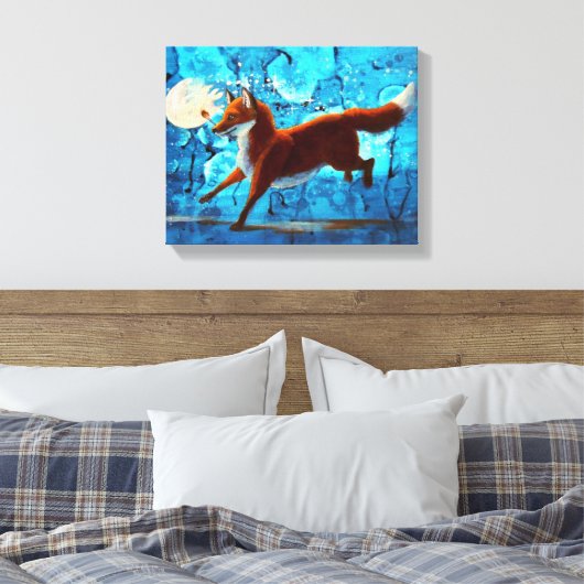 Red Fox Kitsune Surreal Fantasy op Blauw Canvas Afdruk (Insitu (Slaapkamer))