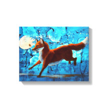 Red Fox Kitsune Surreal Fantasy op Blauw