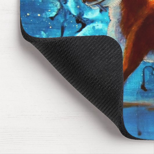 Red Fox Kitsune Surreal Fantasy op Blue Mousepad Muismat (Hoek)