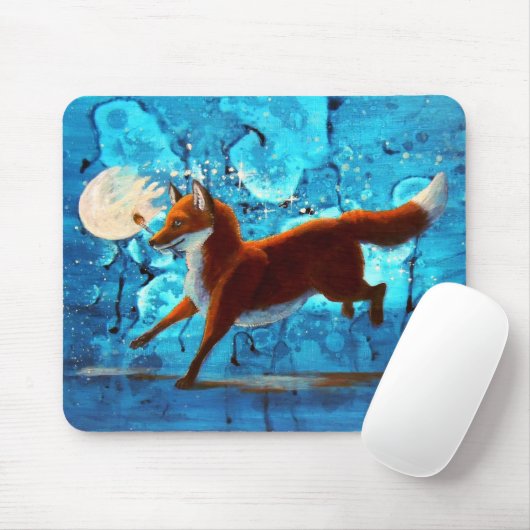 Red Fox Kitsune Surreal Fantasy op Blue Mousepad Muismat (Met muis)