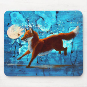 Red Fox Kitsune Surreal Fantasy op Blue Mousepad Muismat