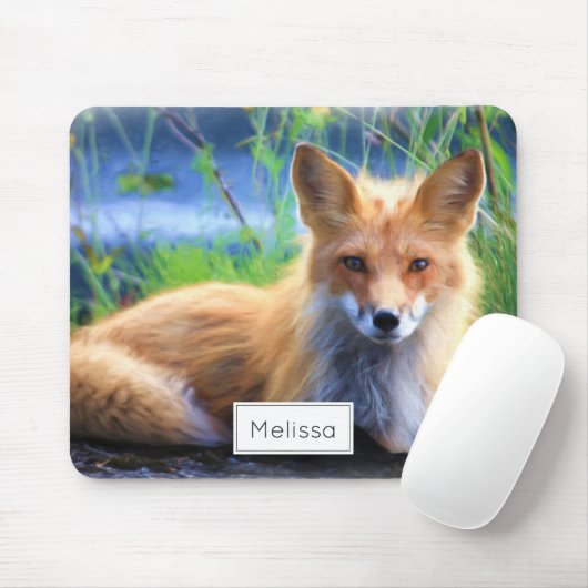 Red Fox Laying in Grass Schilderachtig Personalize Muismat (Met muis)