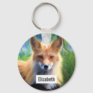Red Fox Laying in Grass Schilderachtig Personalize Sleutelhanger