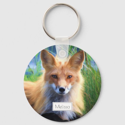 Red Fox Laying in Grass Schilderachtig Personalize Sleutelhanger (Voorkant)
