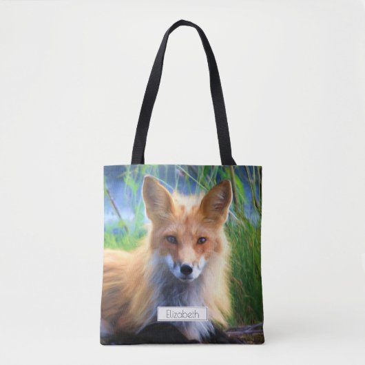 Red Fox Laying in Grass Schilderachtig Personalize Tote Bag (Voorkant)