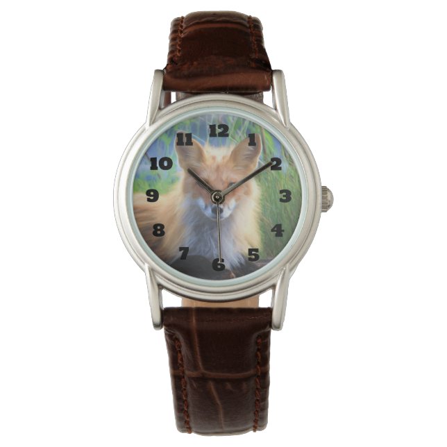 Red Fox Laying in het Grass Wildlife Afbeelding Horloge (Voorkant)