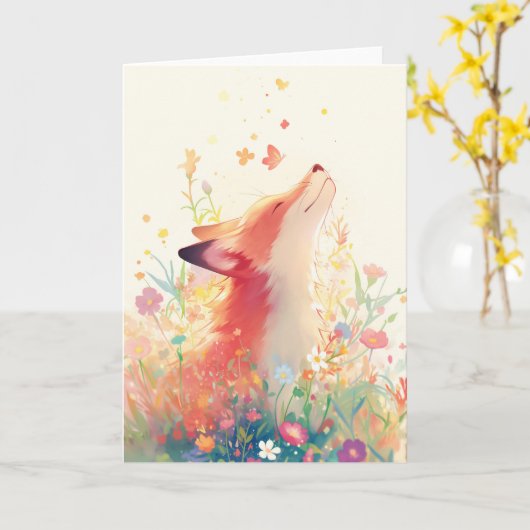 Red Fox Meadow Dreams Kaart (Gele Bloem)