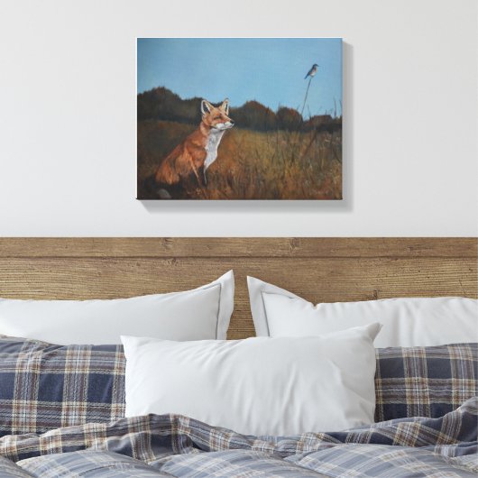 Red Fox met Bluebird Animal Wildlife Canvas Print (Insitu (Slaapkamer))