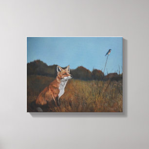 Red Fox met Bluebird Animal Wildlife Canvas Print