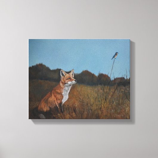 Red Fox met Bluebird Animal Wildlife Canvas Print (Voorkant)