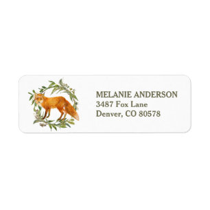 Red Fox met groene bladeren Wreater Return Address Etiket