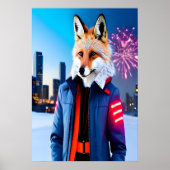 Red Fox met uniform en vuurwerk | AI Art. Poster (Voorkant)