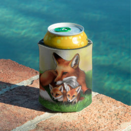 Red Fox Moeder en Kits in Grass Blikjeskoeler