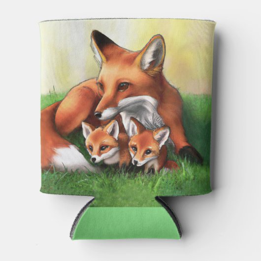 Red Fox Moeder en Kits in Grass Blikjeskoeler (Voorkant)