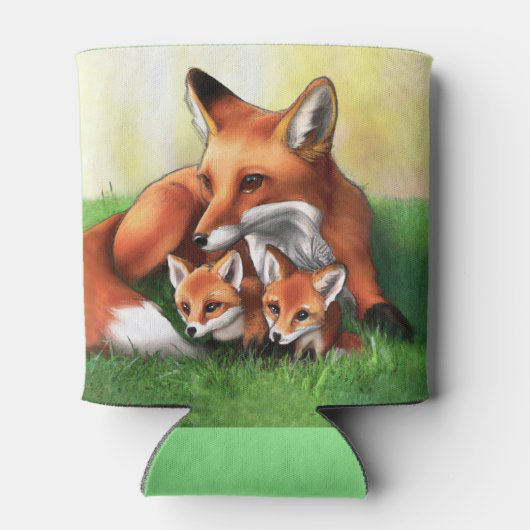 Red Fox Moeder en Kits in Grass Blikjeskoeler (Achterkant)