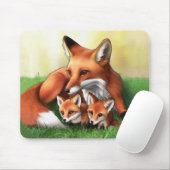 Red Fox Moeder en Kits in Grass Muismat (Met muis)