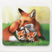 Red Fox Moeder en Kits in Grass Muismat (Voorkant)