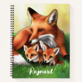 Red Fox Moeder en Kits in Grass Notitieboek (Voorkant)