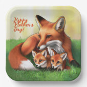Red Fox Moeder en Kits in Grass Papieren Bordje (Voorkant)