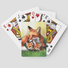 Red Fox Moeder en Kits in Grass Pokerkaarten