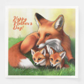 Red Fox Moeder en Kits in Grass Servet (Voorkant)
