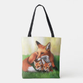 Red Fox Moeder en Kits in Grass Tote Bag (Achterkant)
