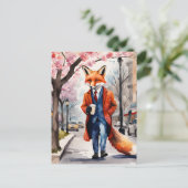 Red Fox Morning Coffee Walk in de lentestad Briefkaart (Staand voorkant)