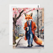 Red Fox Morning Coffee Walk in de lentestad Briefkaart (Voorkant / Achterkant)