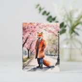 Red Fox Ochtendwandeling in de lentestad Briefkaart (Staand voorkant)