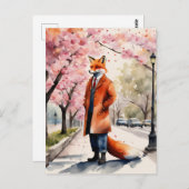 Red Fox Ochtendwandeling in de lentestad Briefkaart (Voorkant / Achterkant)