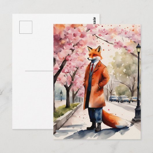Red Fox Ochtendwandeling in de lentestad Briefkaart (Voorkant / Achterkant)
