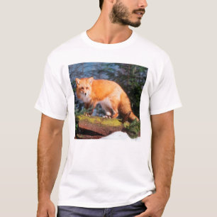 Red Fox op een log T-shirt