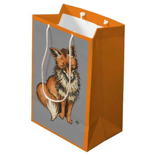 Red Fox op grijze achtergrond Medium Cadeauzakje (Achterkant Gekanteld)