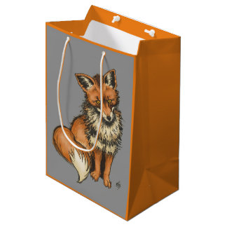 Red Fox op grijze achtergrond Medium Cadeauzakje