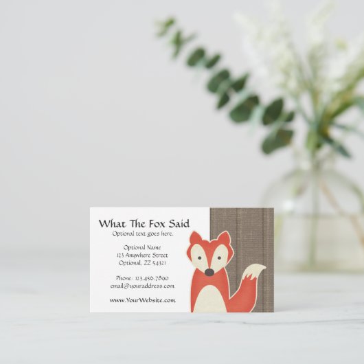 Red Fox op Rustic Wood Kinderen Boutique Modern Visitekaartje (Staand voorkant)