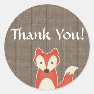 Red Fox op Rustiek Hout Kinderen Boutique Dank u Ronde Sticker