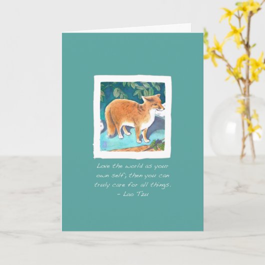 Red Fox over blauw-groen denken van u/Dank u Kaart (Gele Bloem)