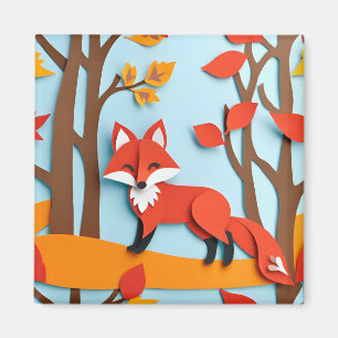 Red Fox Papercraft Effect Woodland Wildlife Magneet