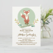 Red Fox Portrait Floral Baby shower Invitation Kaart (Staand voorkant)