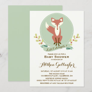 Red Fox Portrait Floral Baby shower Invitation Kaart
