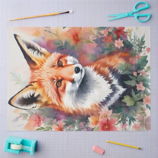 Red Fox Portret Bloemenkunst Tissuepapier (Craft)