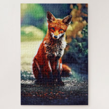 Red Fox Portret in zijn natuurlijke omgeving Puzzl