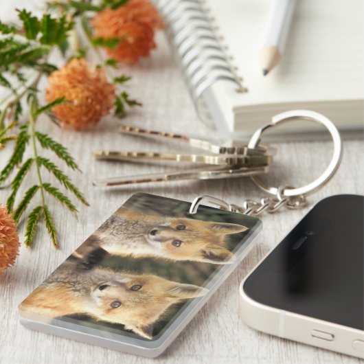 Red Fox pup in front of den Vulpes vulpes Sleutelhanger (Voorkant Rechts)