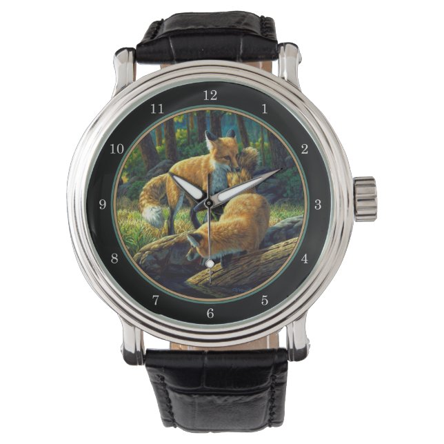Red Fox Pups afspelen Horloge (Voorkant)