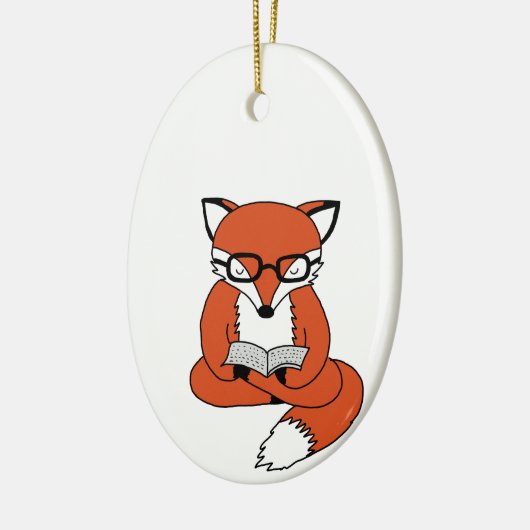 Red fox reading book keramisch ornament (Links)