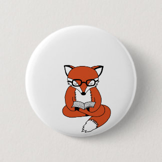 Red fox reading book ronde button 5,7 cm