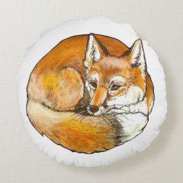Red Fox Round Sierkussen, origineel kunstwerk Rond Kussen