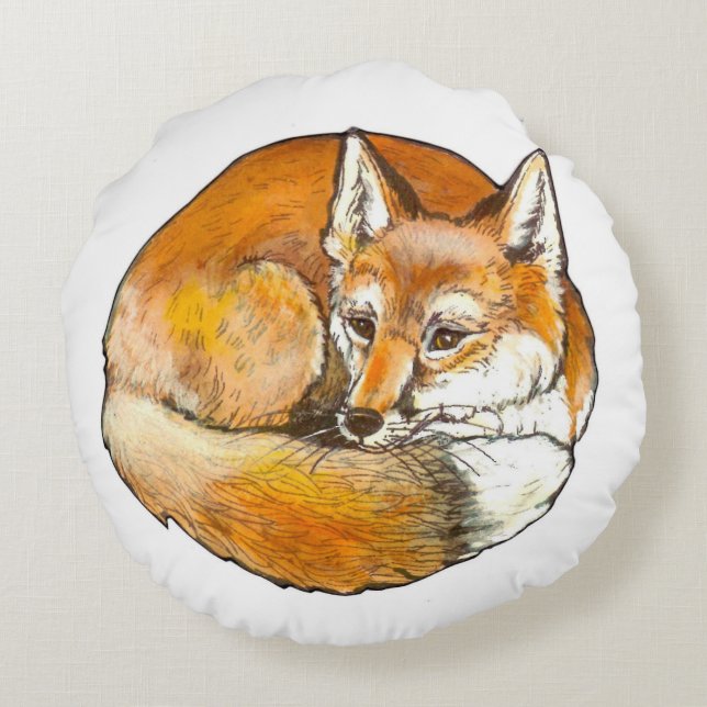 Red Fox Round Sierkussen, origineel kunstwerk Rond Kussen (Achterkant)