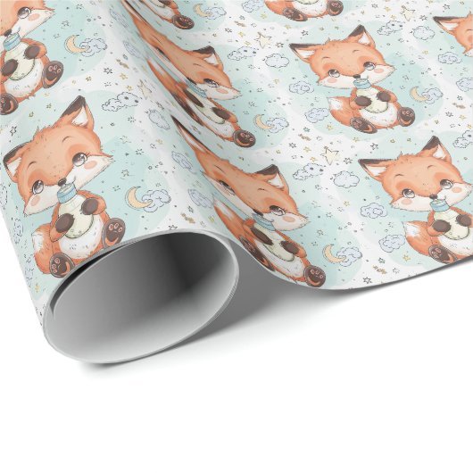 Red Fox Schattigee Baby pastel Waterverf Patroon Cadeaupapier (Rol Hoek)
